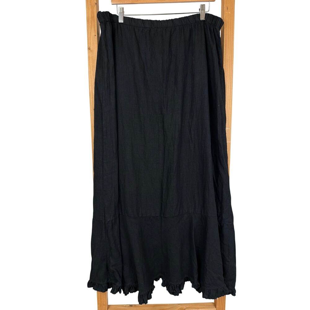 Match Point USA Black Stretch Waist Ruffled Hem Linen Maxi Skirt 2XL